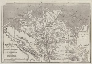 Mappa del Basso Egitto, che mostra le linee ferroviarie e il progetto del Canale di Suez